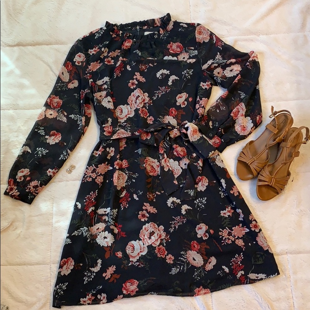 🌸Loft Outlet Floral Tie Waist Dress Size 12